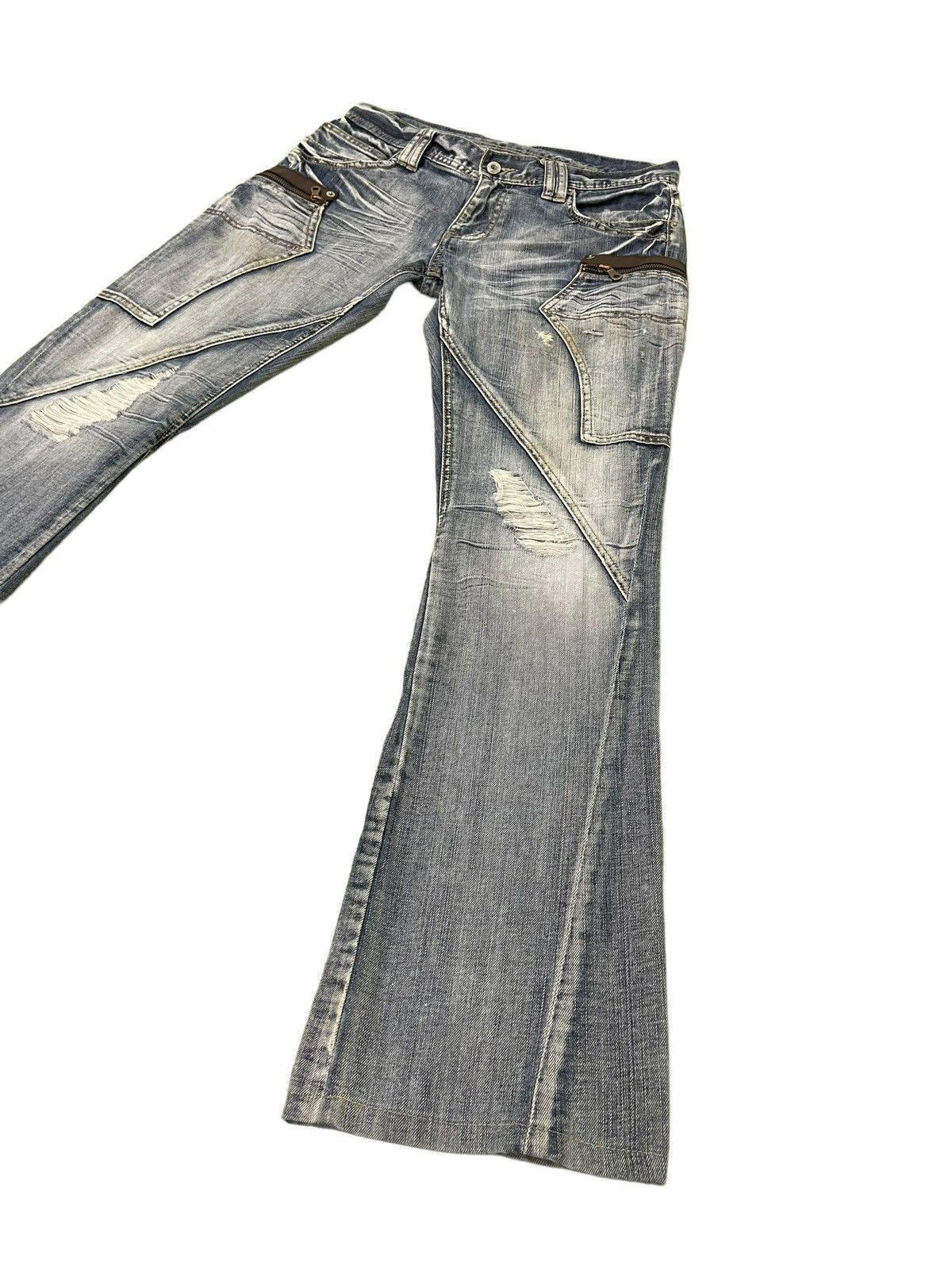Japanese Brand Flare Jeans Michel Klein Distres Low Rise Boot Cut 8🟦6 Size US 31 - 3 Thumbnail