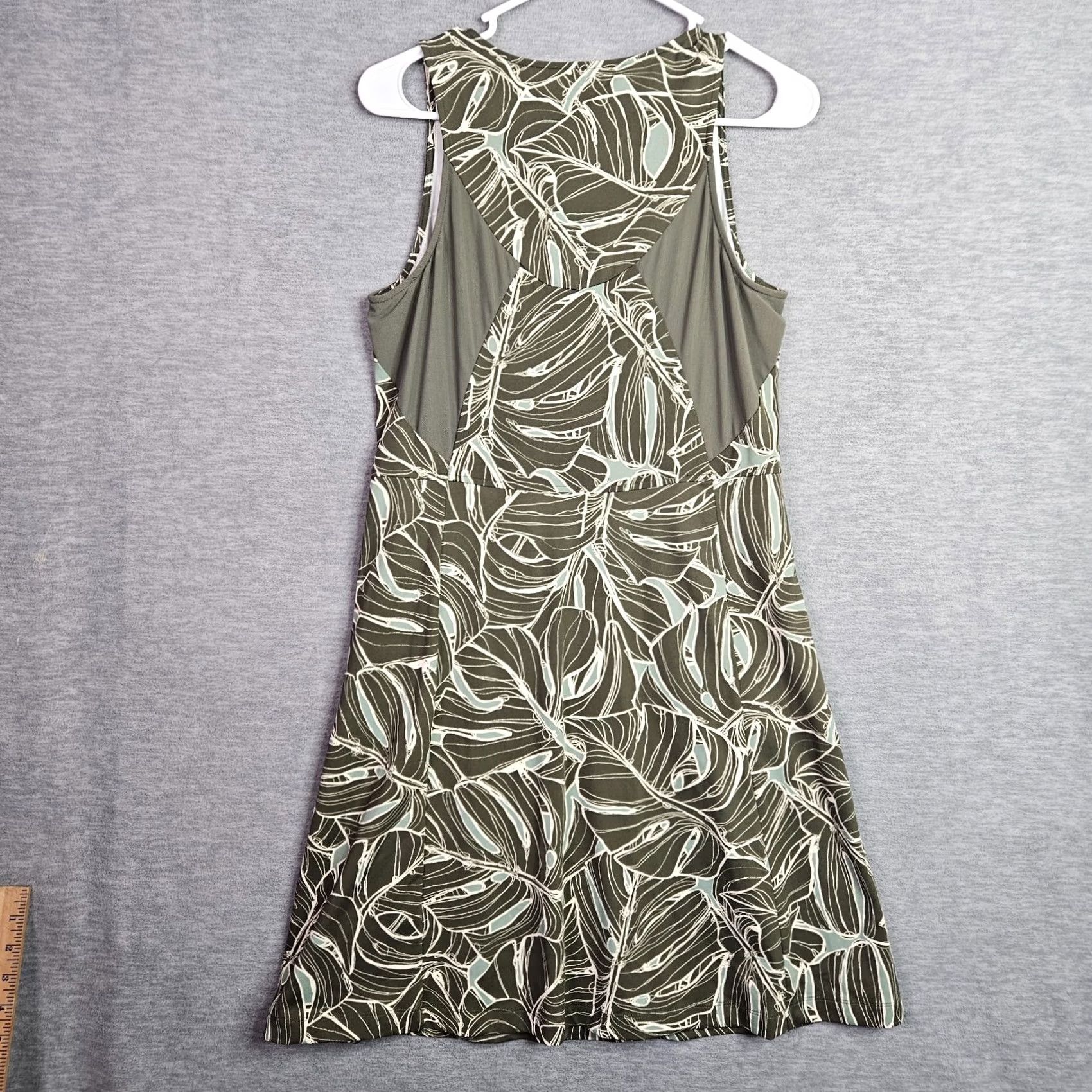 Vintage Title Nine Women’s Medium Olive Green Leaf Print Sleeveless V Neck Dress Size M / US 6-8 / IT 42-44 - 2 Thumbnail