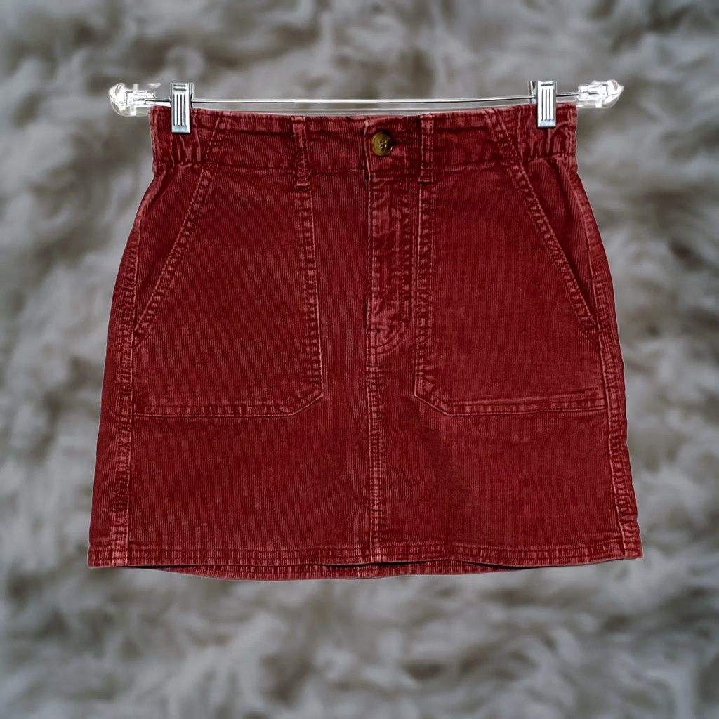 American Eagle Outfitters VINTAGE American Eagle Corduroy Utility A Line Mini Skirt 0R Super Stretch Preppy Y2K Womens Skirt Red Light Jackets not allowed Size 25" / US 0 / IT 36 - 1 Thumbnail