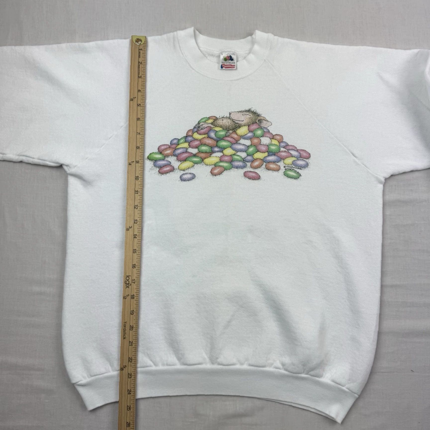 Fruit Of The Loom VINTAGE Fruit of the Loom Sweatshirt Shirt Adult Large White 90s Animals Jelly Beans Mens Size US L / EU 52-54 / 3 - 6 Thumbnail