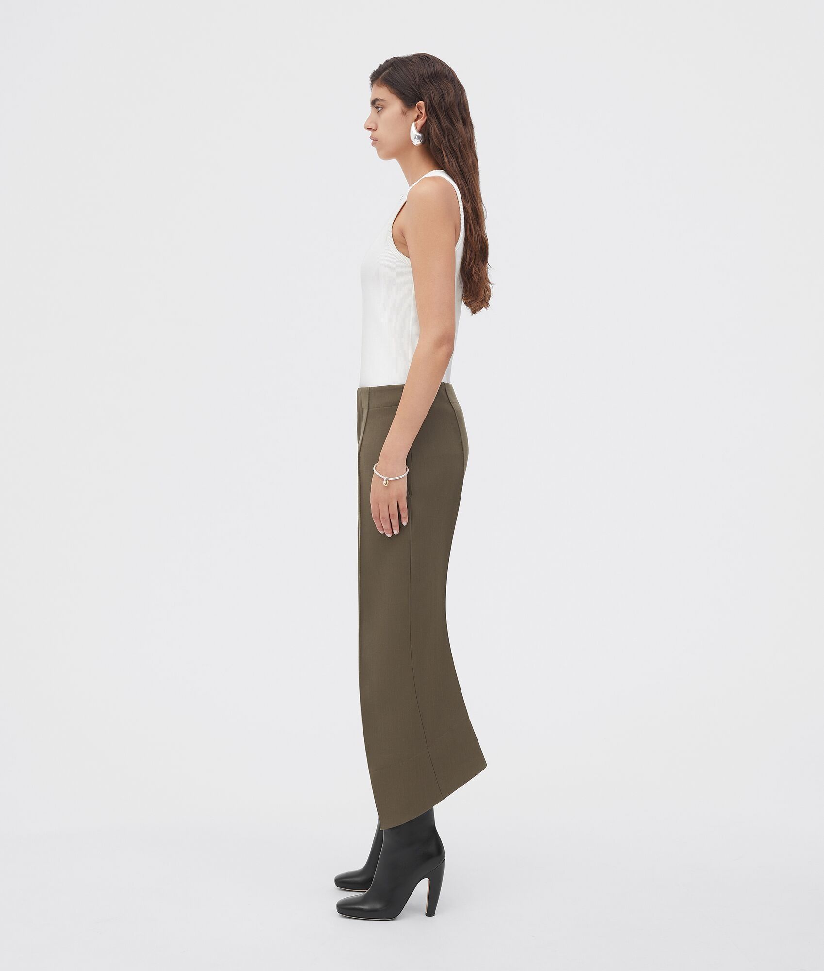 Bottega Veneta o1bcso1str0225 Curved Shape Compact Wool Trouser Olive Green Size 32" / US 10 / IT 46 - 2 Thumbnail
