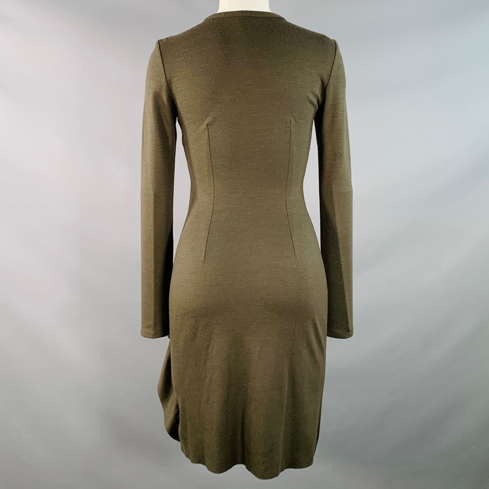 Joseph JOSEPH Olive Green Wool Gathered Side Zipper Midi Dress Size S / US 4 / IT 40 - 4 Thumbnail