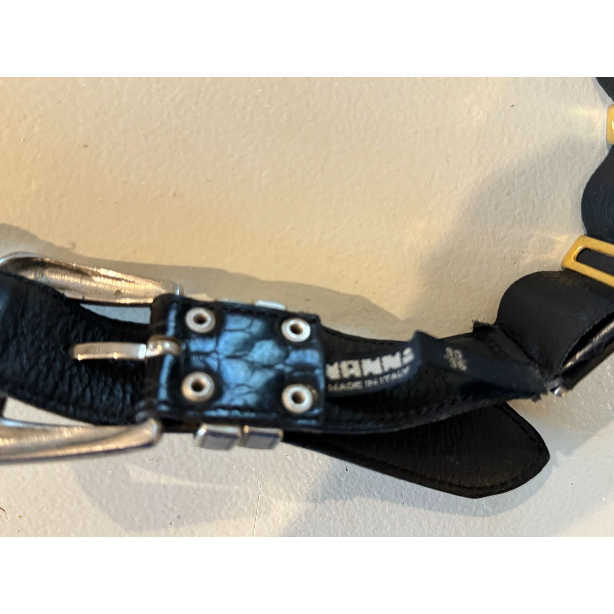 Vintage Nanni Italy Size 36 Stunning Black Leather Belt Size ONE SIZE - 6 Thumbnail