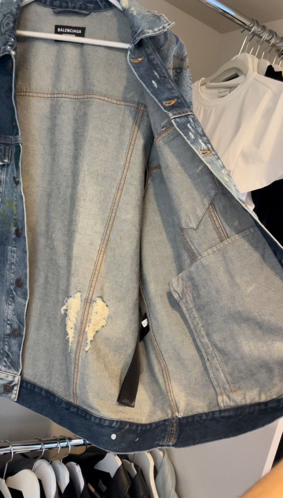 Balenciaga 🔥 SS22 Balenciaga Distressed Grafitti Denim Jacket Size US XL / EU 56 / 4 - 9 Thumbnail
