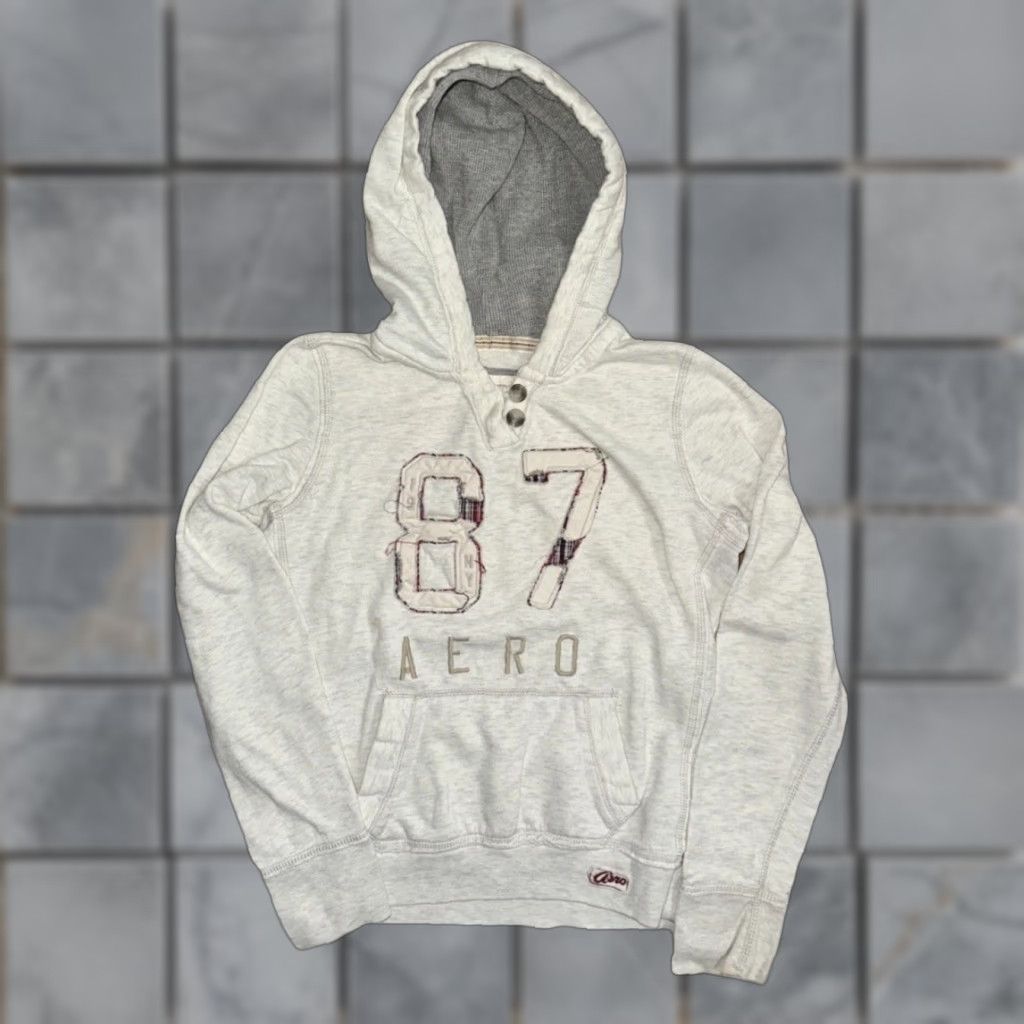 Vintage VINTAGE Aeropostale Women Hoodie Sweatshirt Gray 87 Logo Pullover Size Large 18x22 90s Preppy Logo Pockets Mens? Size L / US 10 / IT 46 - 1 Thumbnail