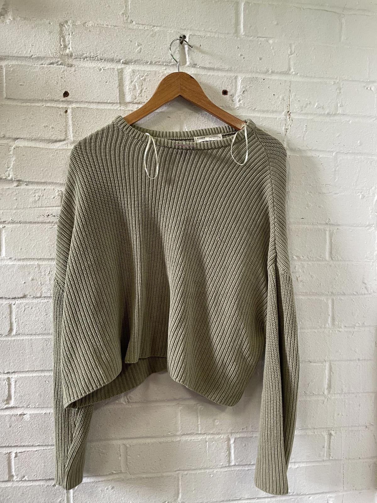 Pull & Bear Pull&Bear Olive Green Ribbed Knit Sweater Size M / US 6-8 / IT 42-44 - 1 Thumbnail