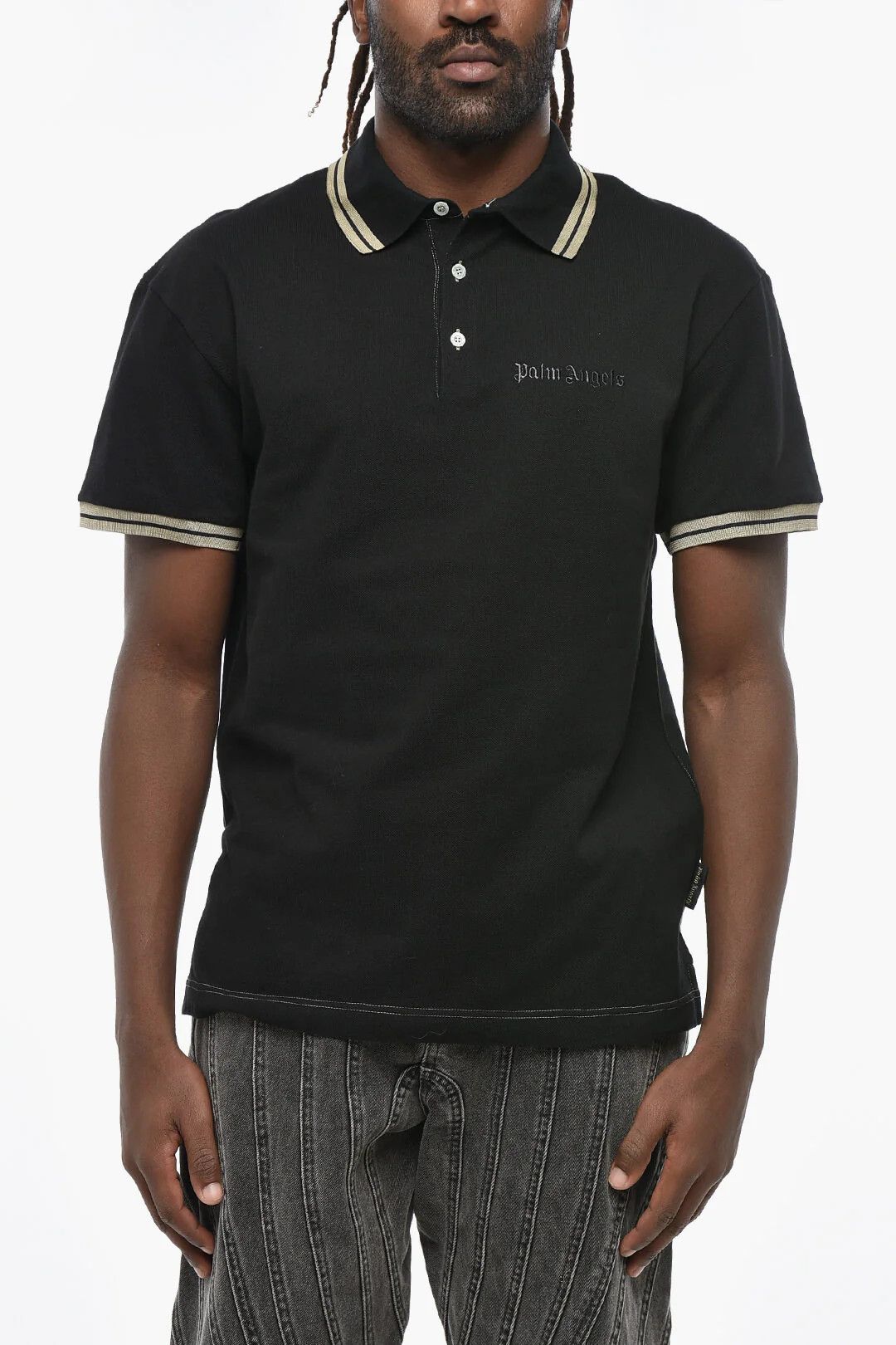 Palm Angels og1mm0226 3-Button Cotton Piqué Polo Shirt in Black Size US L / EU 52-54 / 3 - 1 Thumbnail