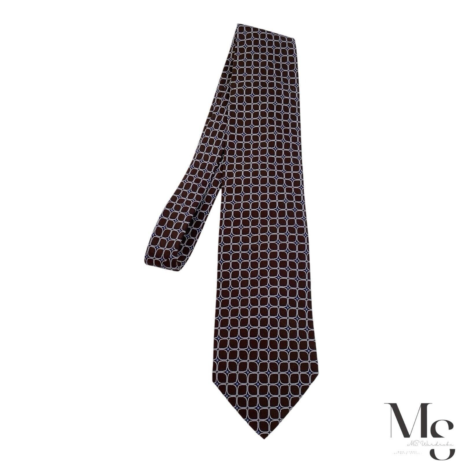 Harry Rosen HARRY ROSEN Brown Geometric Silk Tie Made In Italy W: 3.5" E Size ONE SIZE - 6 Thumbnail