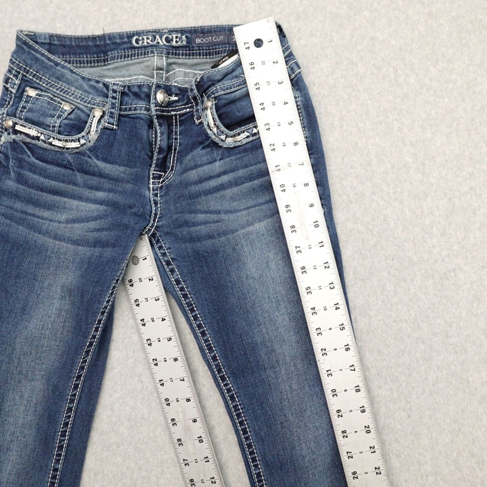 Grace in LA Grace in LA Jeans Bootcut Denim Blue Pockets Embroidered 27 (27X28) Womens Jeans Size 27" / US 4 / IT 40 - 7 Thumbnail
