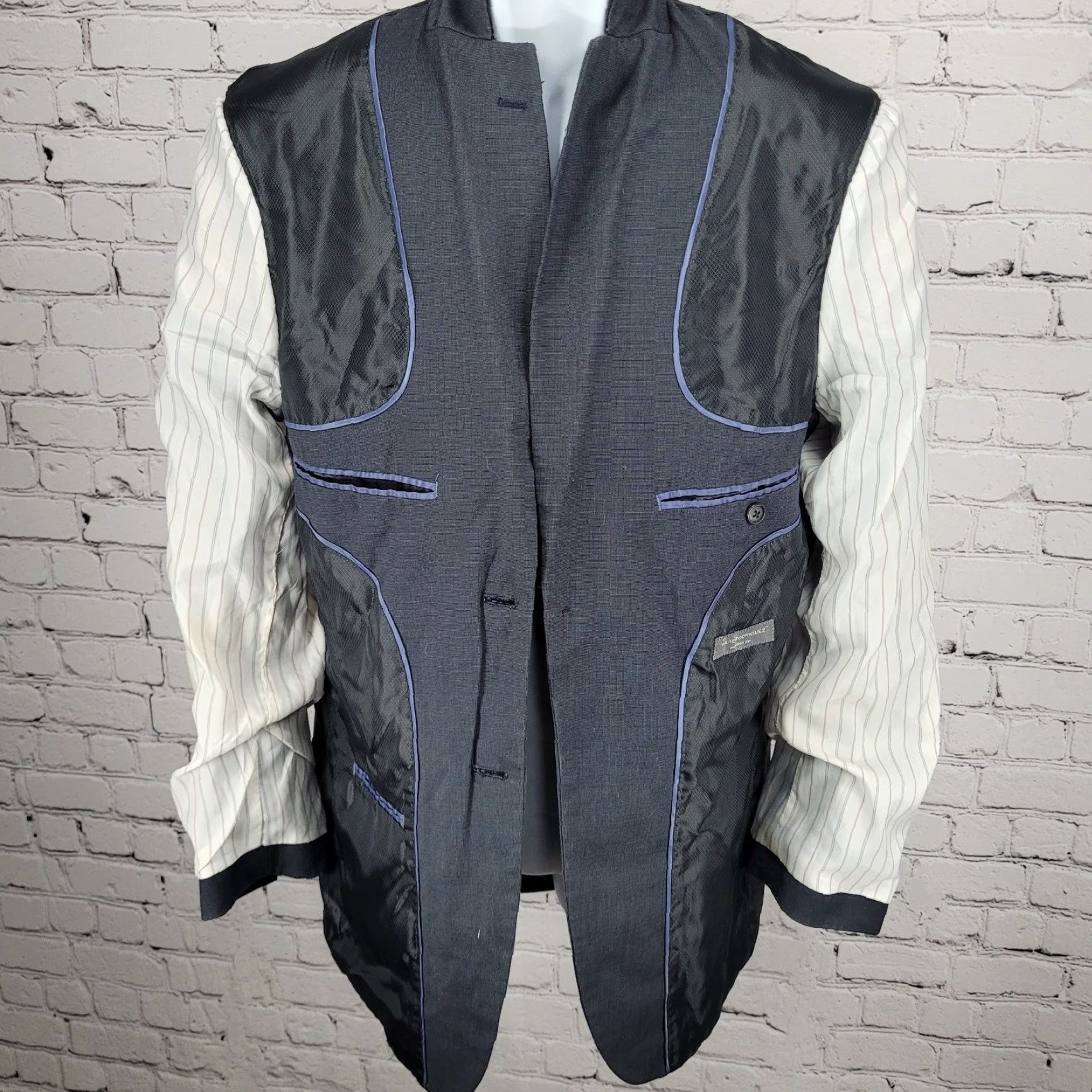 Vintage VINTAGE Wilke Rodriguez Blue Wool Blend 2 Button Vented Notch Blazer Sport Coat 36R Mens Blazer Size 36R - 6 Thumbnail