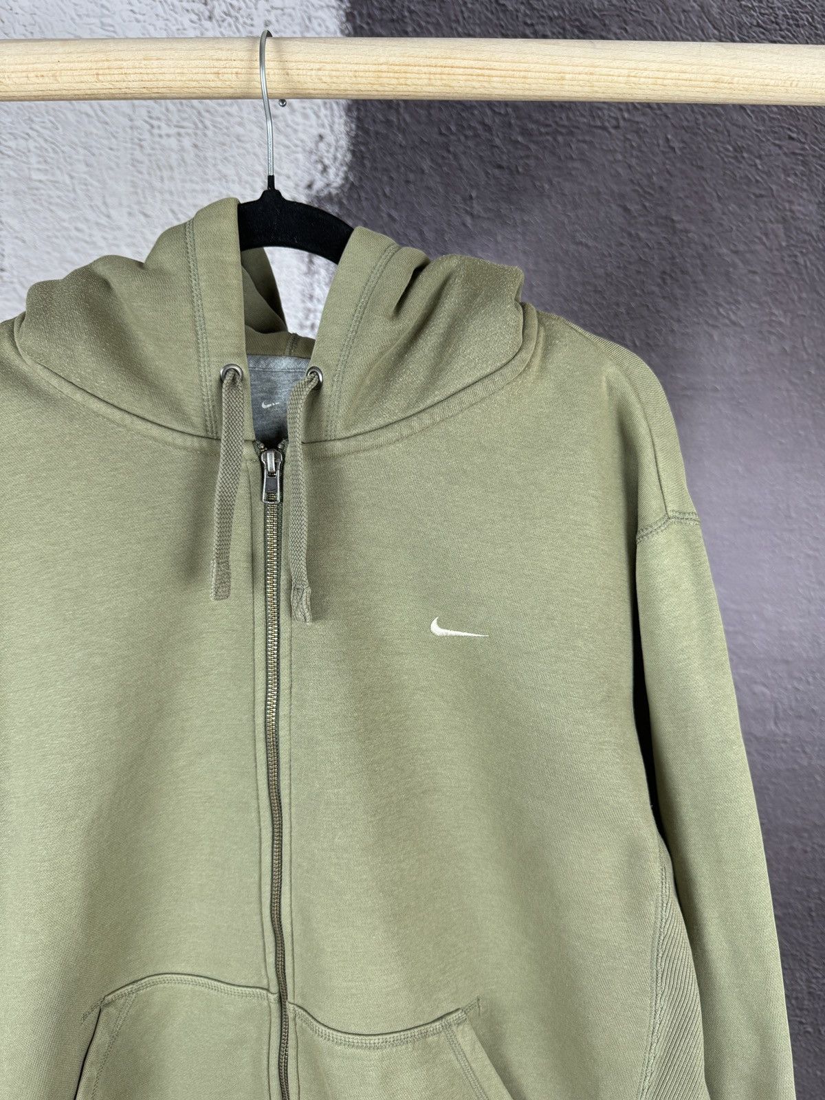 Nike × Vintage Nike vintage Y2K khaki green small logo hoodie swoosh drill Size US XL / EU 56 / 4 - 4 Thumbnail