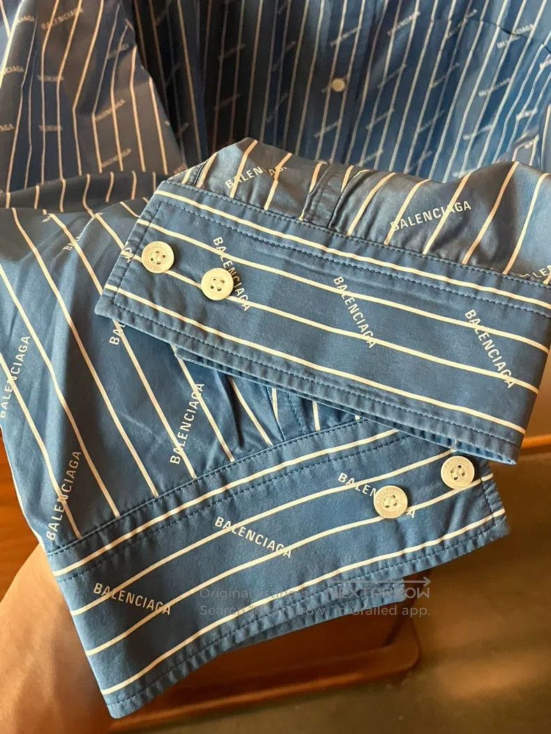 Balenciaga Balenciaga Blue striped full-print logo long-sleeve shirt, Size XS / US 0-2 / IT 36-38 - 4 Thumbnail