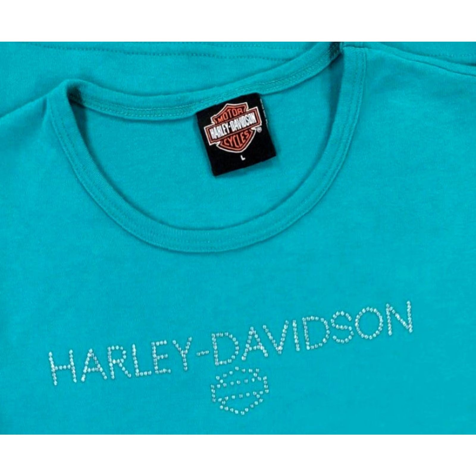 Harley Davidson Harley-Davidson Graphic T-Shirt Womens L Short Sleeve Teal Green HD 2003 Motorcycle Graphic 100% Cotton Regular Mens Womens Girls Boys Size L / US 10 / IT 46 - 2 Thumbnail