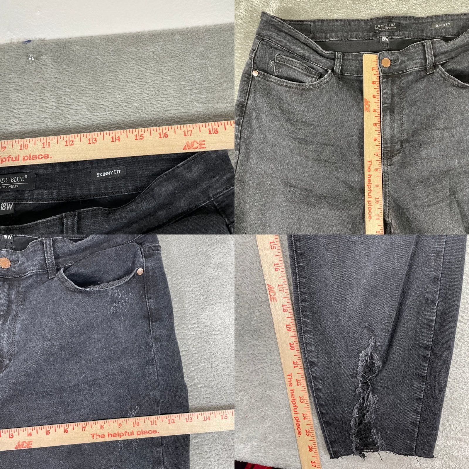 Vintage Judy Blue Jeans Womens 18W Plus Black Distressed Stretch Skinny Size 40" / US 18 - 8 Thumbnail