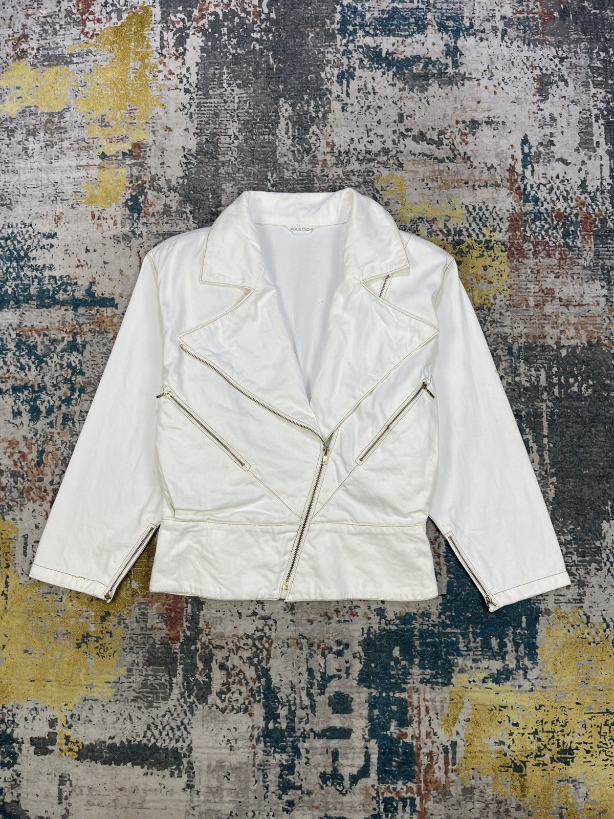 Vintage Vtg Moustache Double Collar Cropped Biker Jacket Size M / US 6-8 / IT 42-44 - 1 Thumbnail