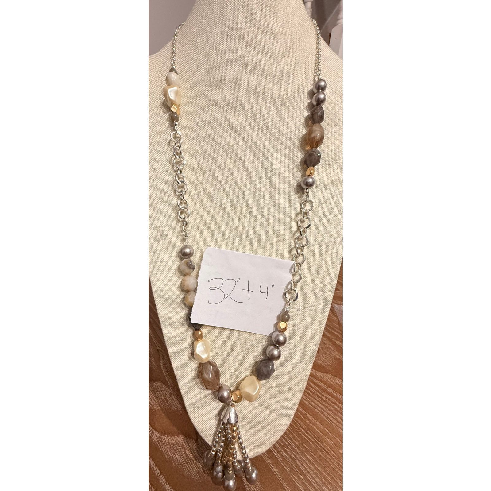 Other NWT Macy’s Neutral Beaded Tassel Statement Necklace 32” + 4” Size ONE SIZE - 4 Thumbnail