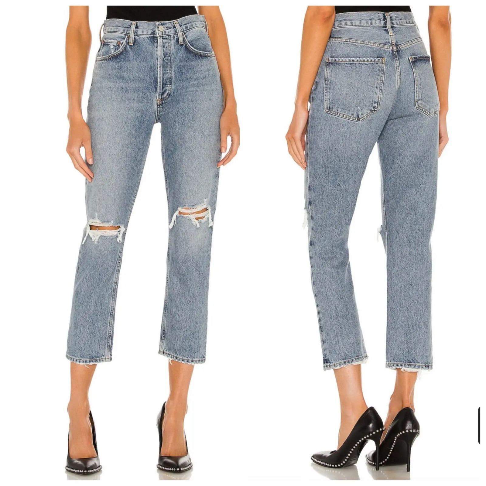 Agolde AGOLDE Riley High Rise Straight Crop Jean Distressed Size 26" / US 2 / IT 38 - 1 Thumbnail