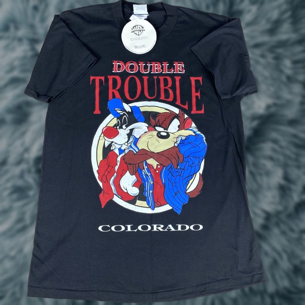 Vintage VINTAGE Looney Tunes Taz & Sylvester Double Trouble Shirt USA L Single Stitch Mens Black T-Shirt Size US L / EU 52-54 / 3 - 1 Thumbnail