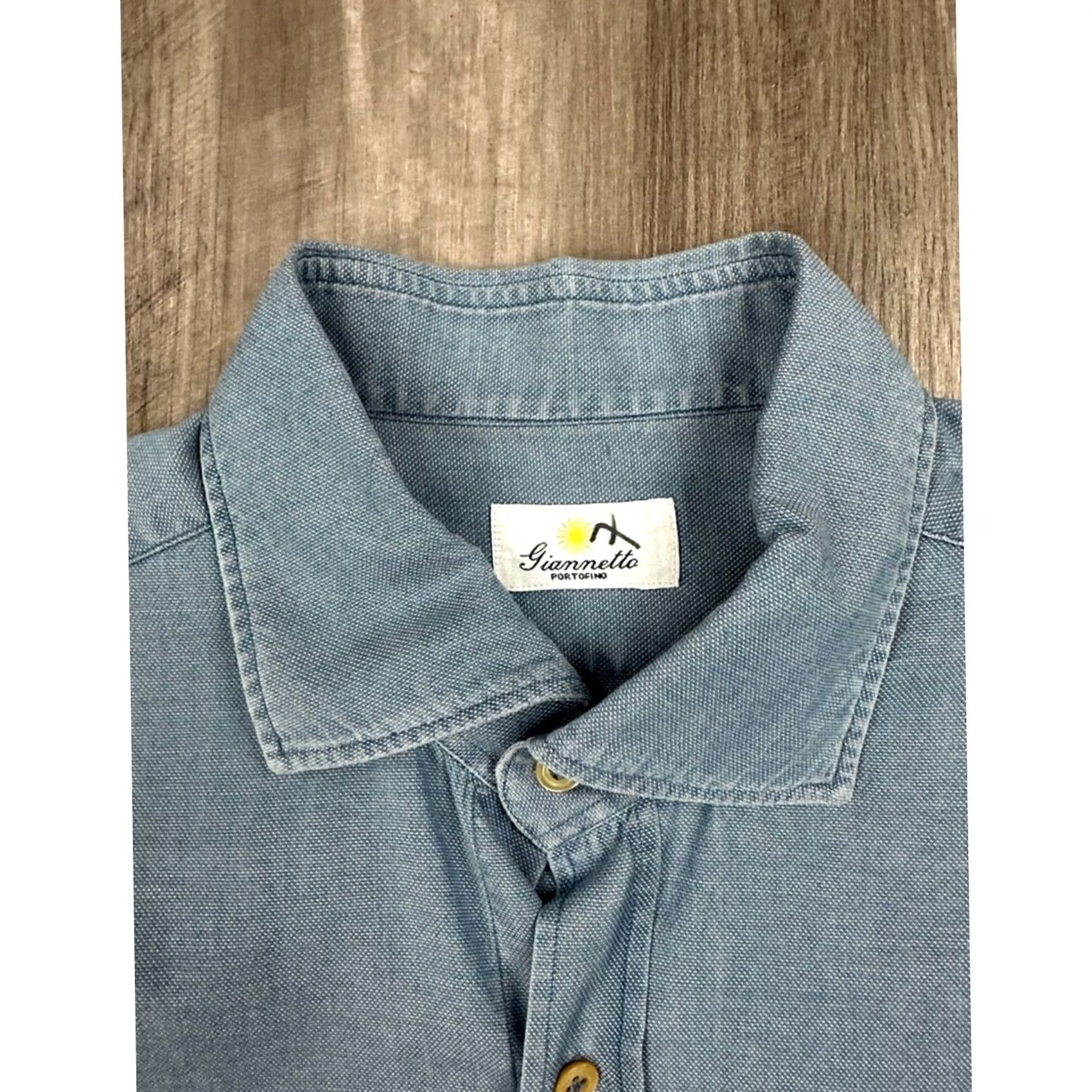 X-LARGE Giannetto Portofino Long Sleeve Button Down Shirt L Mens Blue Chambray Cotton 100% Size US L / EU 52-54 / 3 - 6 Thumbnail