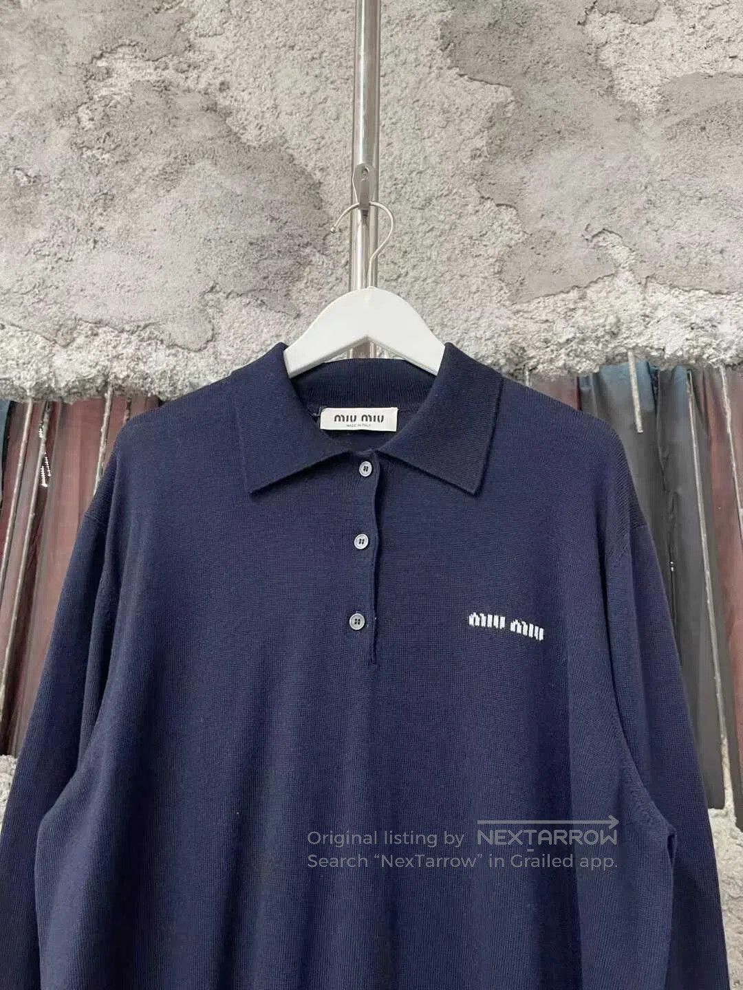 Miu Miu Miumiu Navy Long Sleeve Polo Shirt. Size L / US 10 / IT 46 - 3 Thumbnail