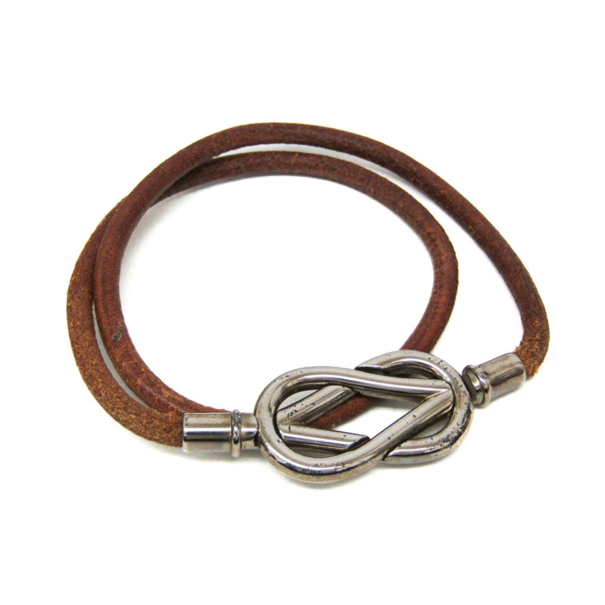 Hermes Hermes Atame Choker Leather,Metal Bangle Silver,Brown Size ONE SIZE - 1 Thumbnail