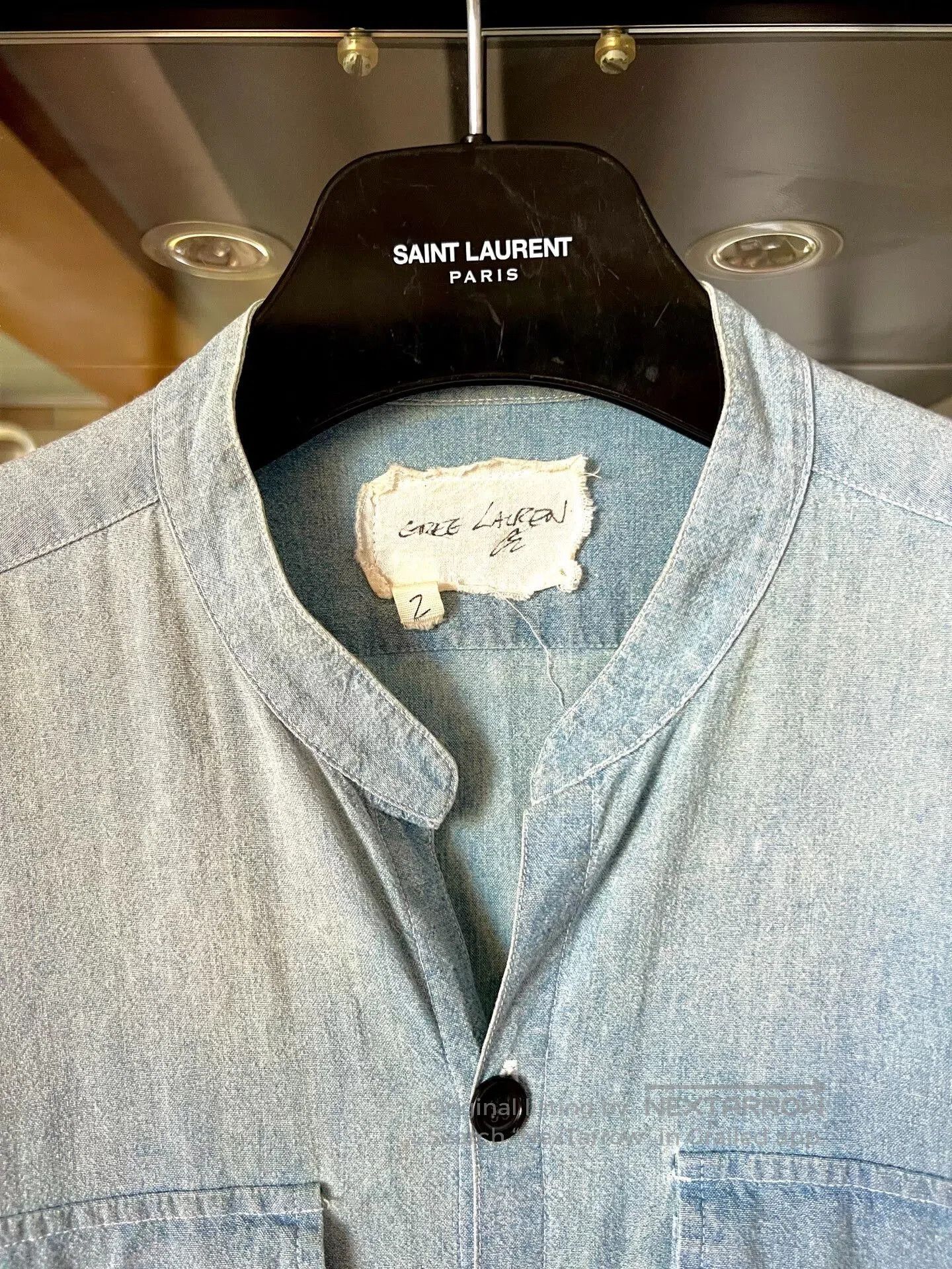 Greg Lauren blue orange denim flannel henley shirt. Size US S / EU 44-46 / 1 - 3 Thumbnail