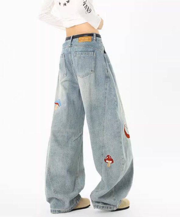 Jean High-street fun embroidered curved blade patchwork jeans Size US 32 / EU 48 - 5 Thumbnail