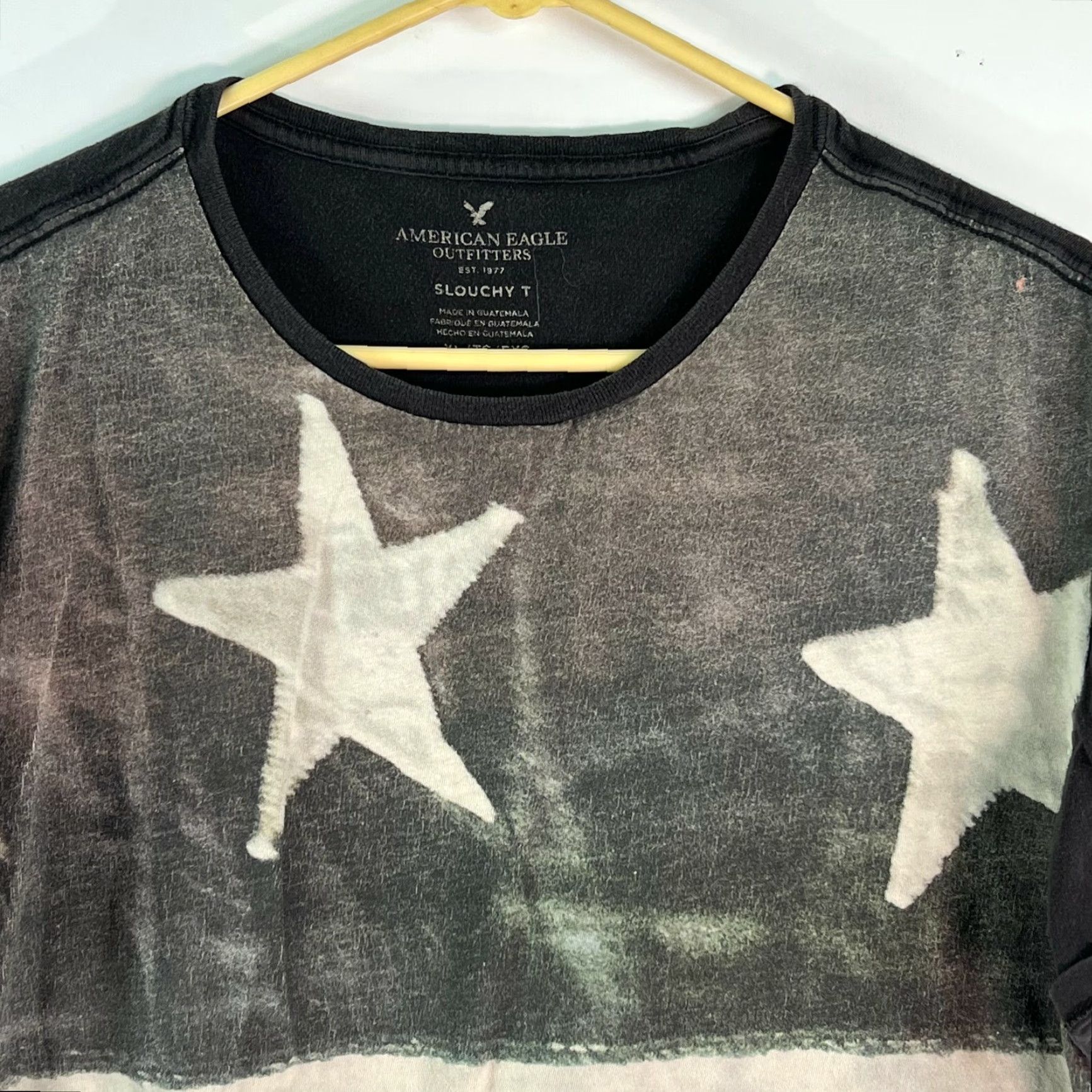 American Eagle Outfitters American Eagle Outfitters Mens T Shirt Core: American Flag Black Slouchy XL Crew Neck Graphic Print, 100% Cotton, Short Sleeve, Pullover, Easy Care Size US XL / EU 56 / 4 - 3 Thumbnail
