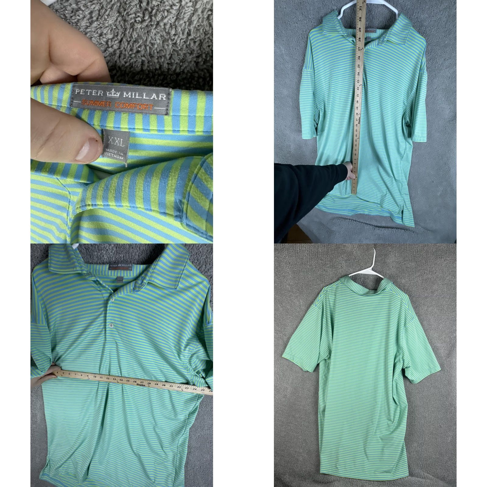 Peter Millar VINTAGE? No — Peter Millar Polo Shirt Mens 2XL Green Blue Stripe Golf Performance Short Sleeve Shirt Size US XXL / EU 58 / 5 - 8 Thumbnail