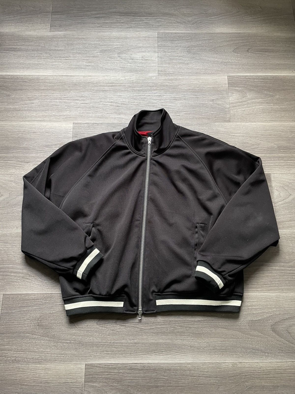 image of Fear Of God Fifth Collection Satin Zip-Up Jacket in Black/White, Men's (Size XL)