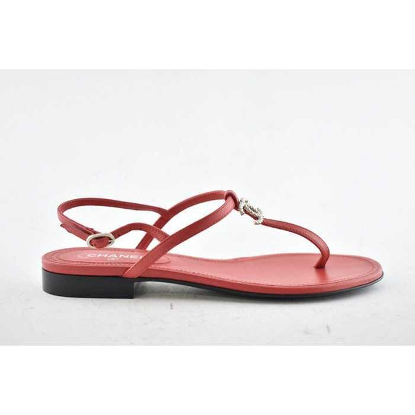 Chanel Chanel 19C Red Leather CC Silver Metal Logo Mule Strap Size US 6 / IT 36 - 2 Thumbnail