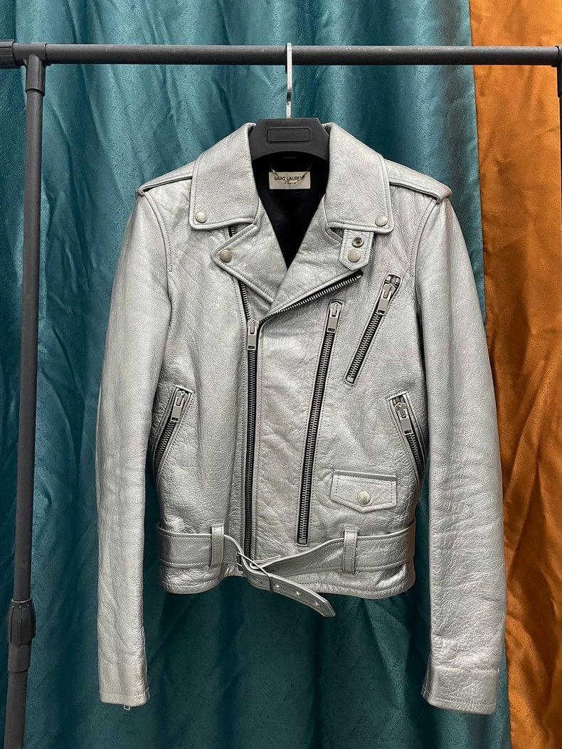 Yves Saint Laurent Saint Laurent 13FW First Year Silver Leather jacket 2502-N Size XS / US 0-2 / IT 36-38 - 1 Thumbnail