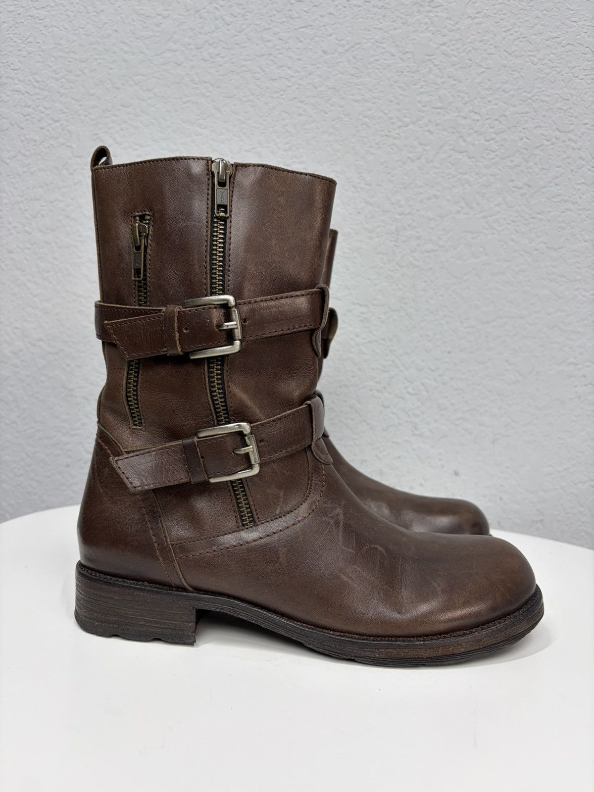 Hedi Slimane AS 98 Vibe Artisan Brown Leather Side Zip Ankle Biker Boots Size US 7.5 / EU 40-41 - 4 Thumbnail