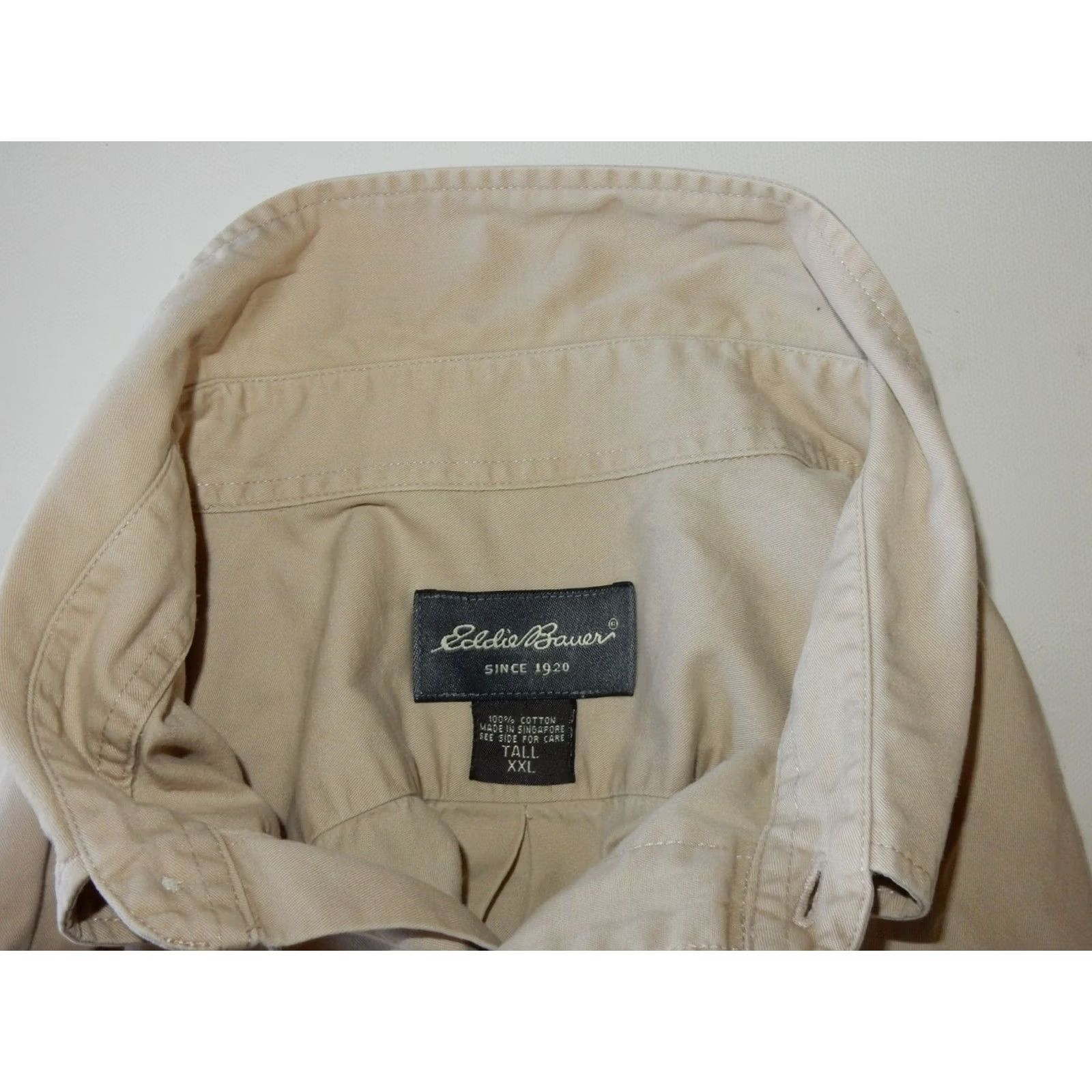 Eddie Bauer Eddie Bauer Men's Button-Up Shirt Short Sleeve 2XLT Beige Cotton Solid Big & Tall Shirt Mens Size US XXL / EU 58 / 5 - 4 Thumbnail
