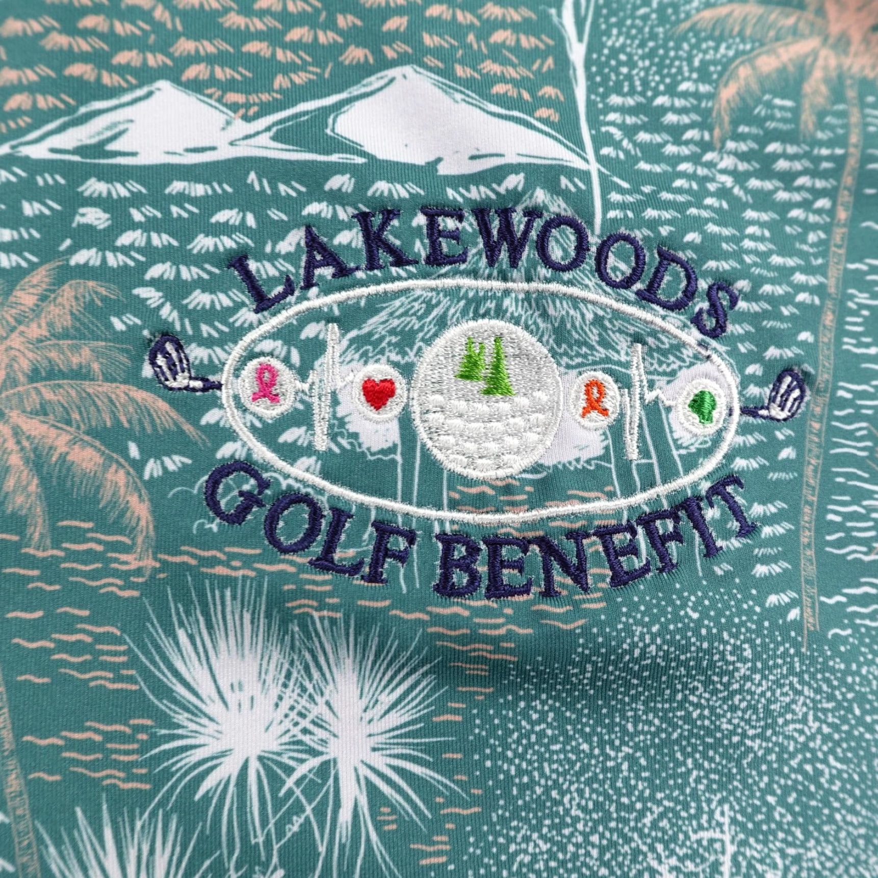 Vintage Waggle Polo Shirt Men Medium Green Lakewoods Golf Benefit Palm Print Performance Size US M / EU 48-50 / 2 - 3 Thumbnail