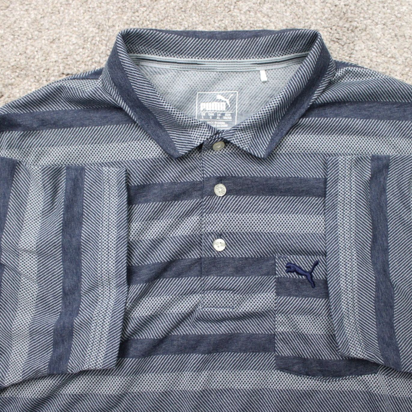 Puma PUMA Polo Shirt Mens Large Blue Striped Short Sleeve Polo Shirt Size US L / EU 52-54 / 3 - 2 Thumbnail