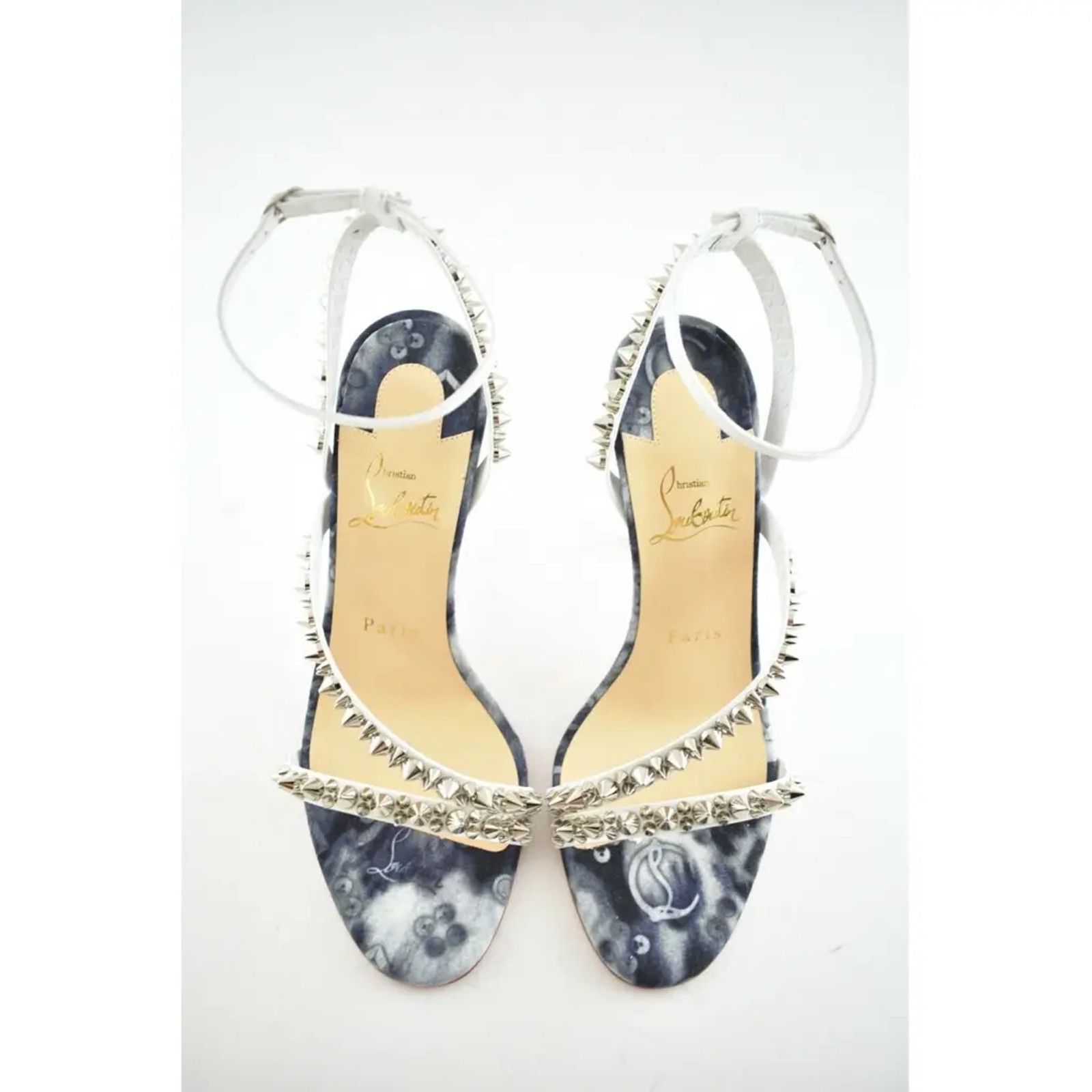 Christian Louboutin Mafaldina Spikes 100 Blue Jeans Strap Sandal Heel Pump 40 Size US 10 / IT 40 - 7 Thumbnail