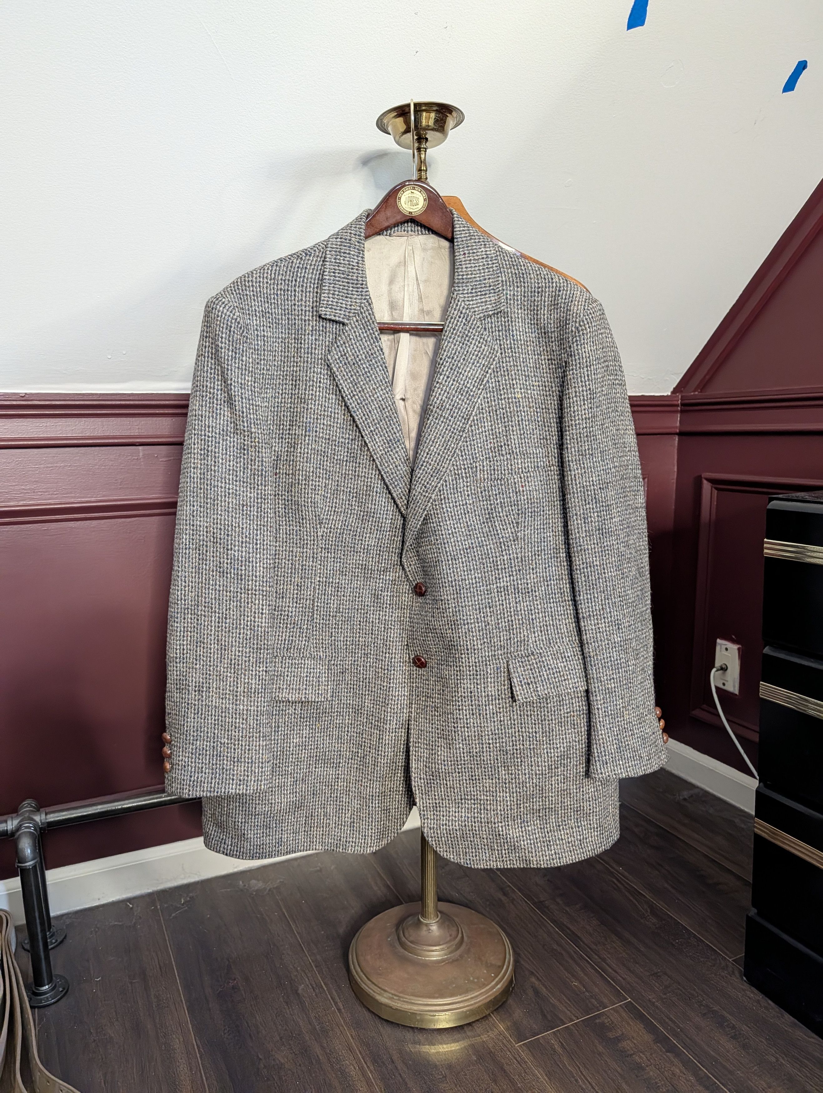 Harris Tweed Vintage speckled knit Scottish wool custom jacket Size 48R - 1 Thumbnail