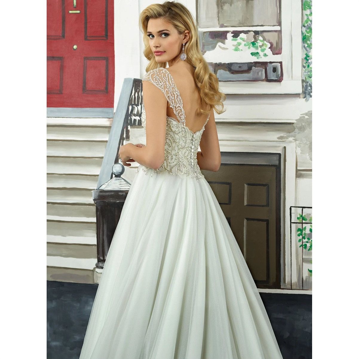 Other JUSTIN ALEXANDER White Silver Beaded Tulle Wedding Dress Size M / US 6-8 / IT 42-44 - 4 Thumbnail