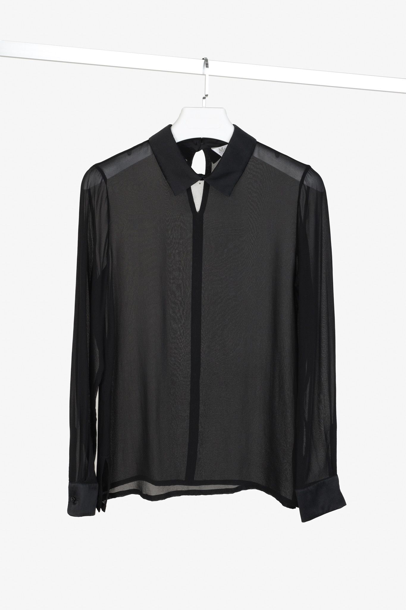 Max Mara Max Mara Black Sheer Satin-Trim Collared Blouse Size M / US 6-8 / IT 42-44 - 1 Thumbnail