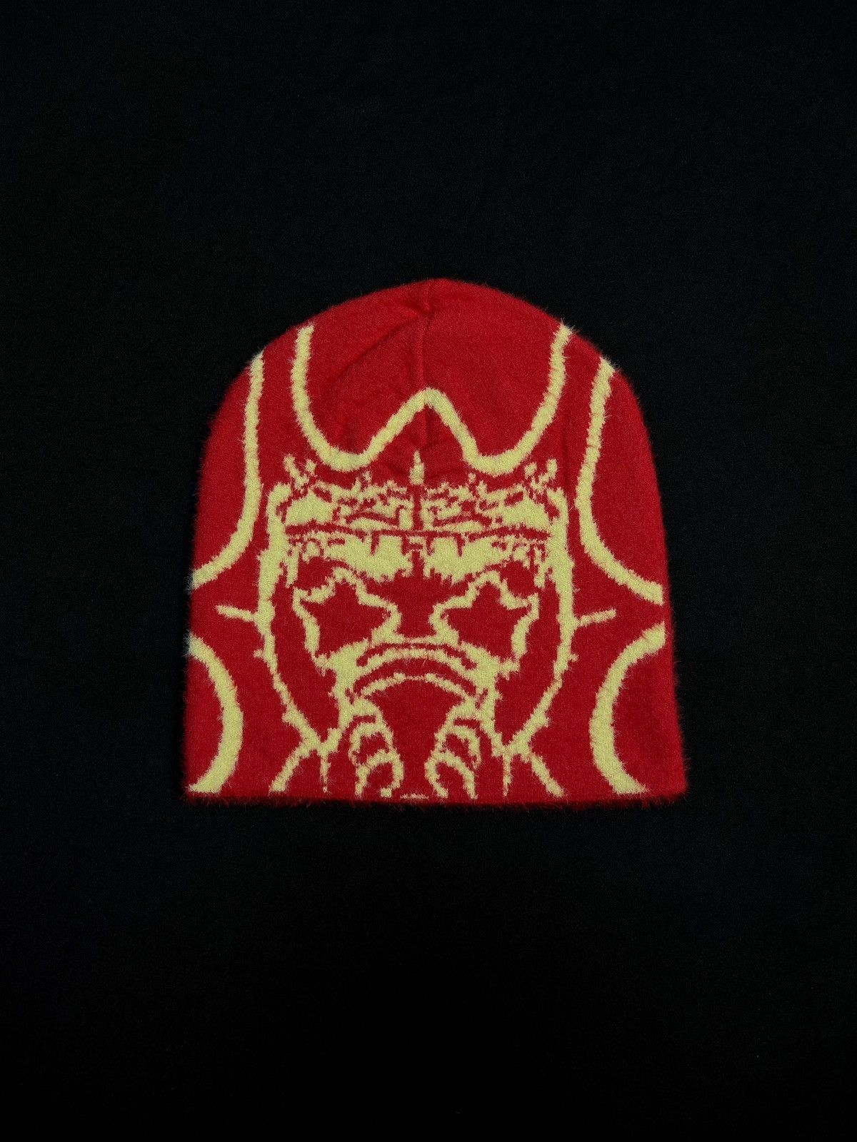 Japanese Brand Chief Keef Glo Graphic No Cuff Red Mohair Beanie Hat OS Size ONE SIZE - 1 Thumbnail