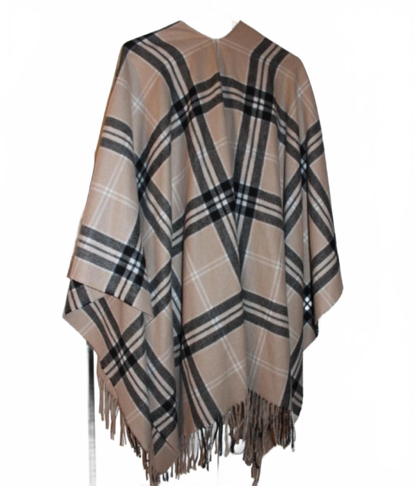 Other Adrienne Vittadini Plaid Fringe Poncho Wrap Sweater One Sz Size ONE SIZE - 3 Thumbnail