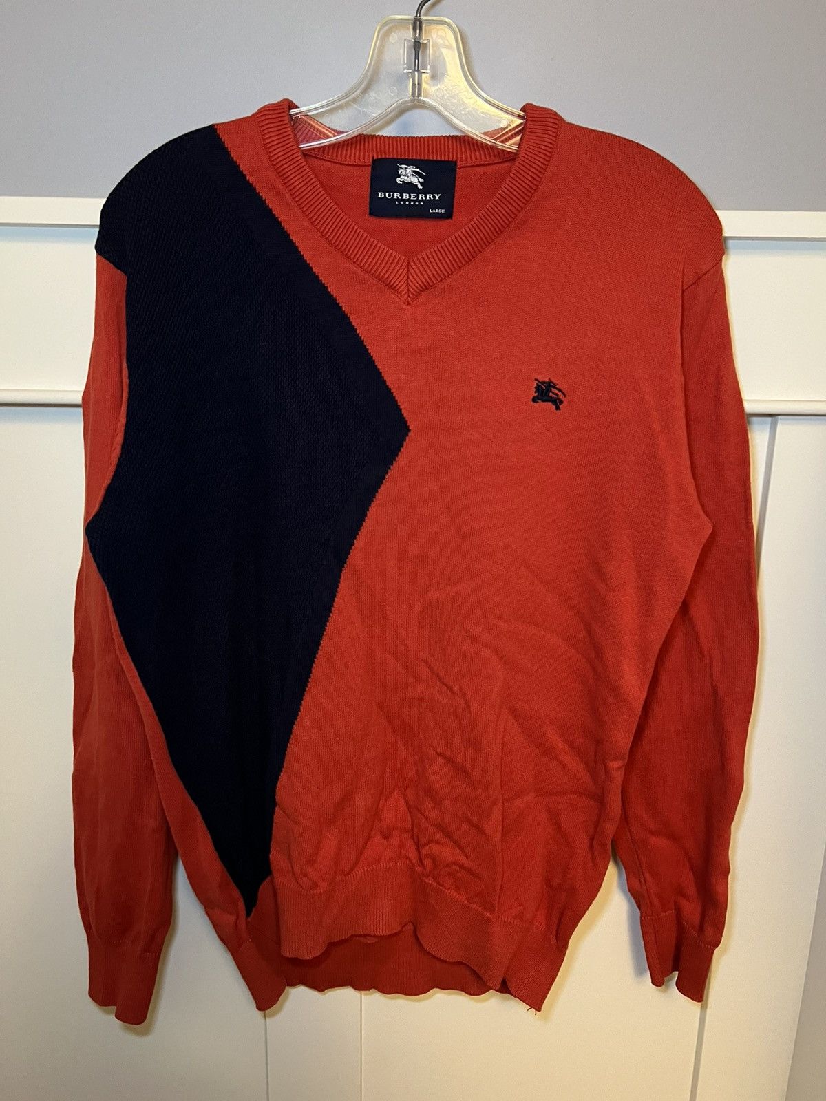 Burberry Vintage Burberry multi knit colour split v-neck sweater Size US L / EU 52-54 / 3 - 1 Thumbnail