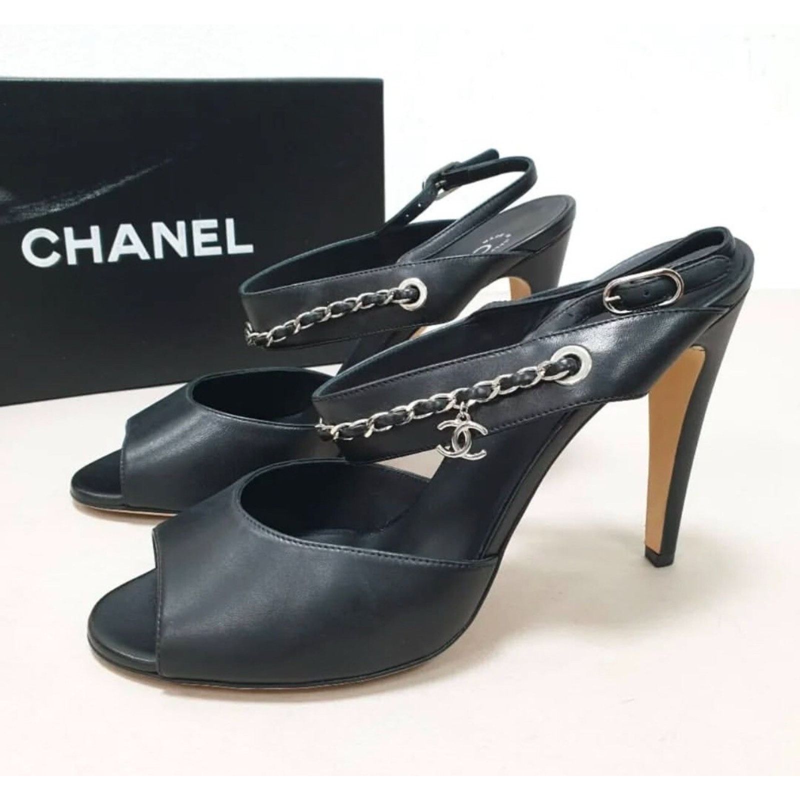 Chanel NWOB Chanel Black Silver Chain CC Heeled Sandals Sz.41 Size US 10 / IT 40 - 1 Thumbnail