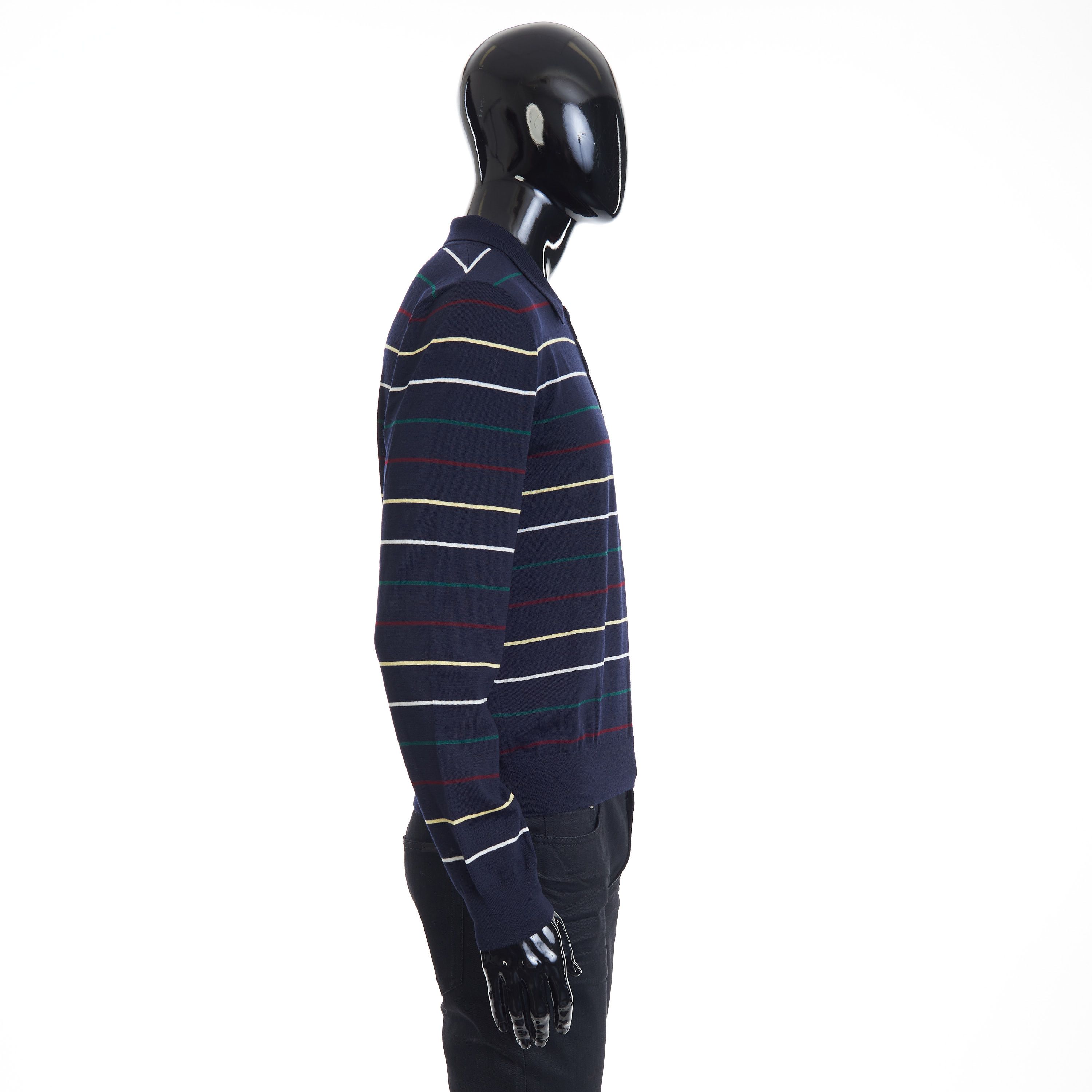 Celine Navy Blue Striped Polo Shirt - Embroidery, Fine Wool Size US L / EU 52-54 / 3 - 7 Thumbnail