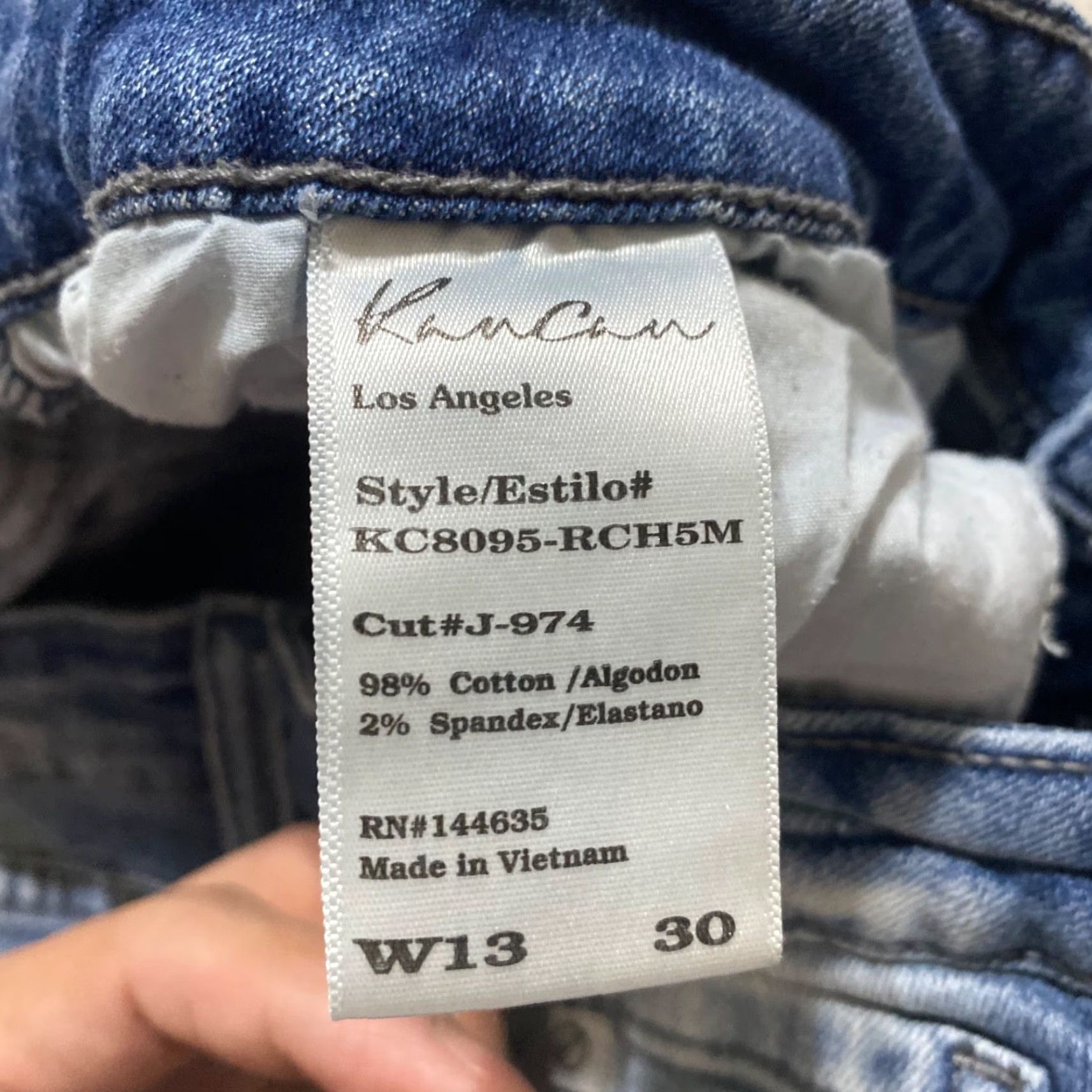 Vintage Kancan Jeans Blue Denim Medium Wash Tapered Distressed Mid Rise Womens 13 Jeans Size 34" / US 12 / IT 48 - 4 Thumbnail