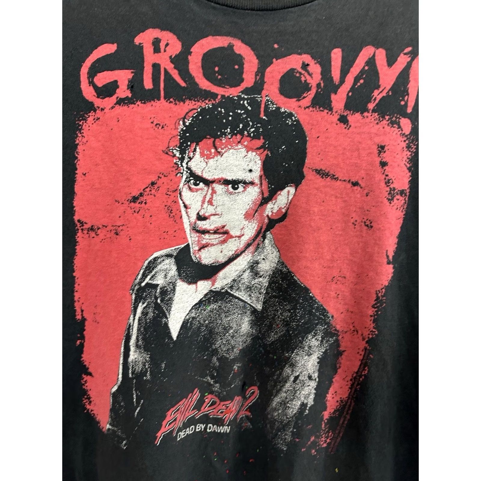 Delta VTG Evil Dead 2 Groovy Horror Faded Thrashed T-Shirt 2XL Black Mens Shirt Distressed Death 1980s 90s Dodgers? Size US XXL / EU 58 / 5 - 2 Thumbnail