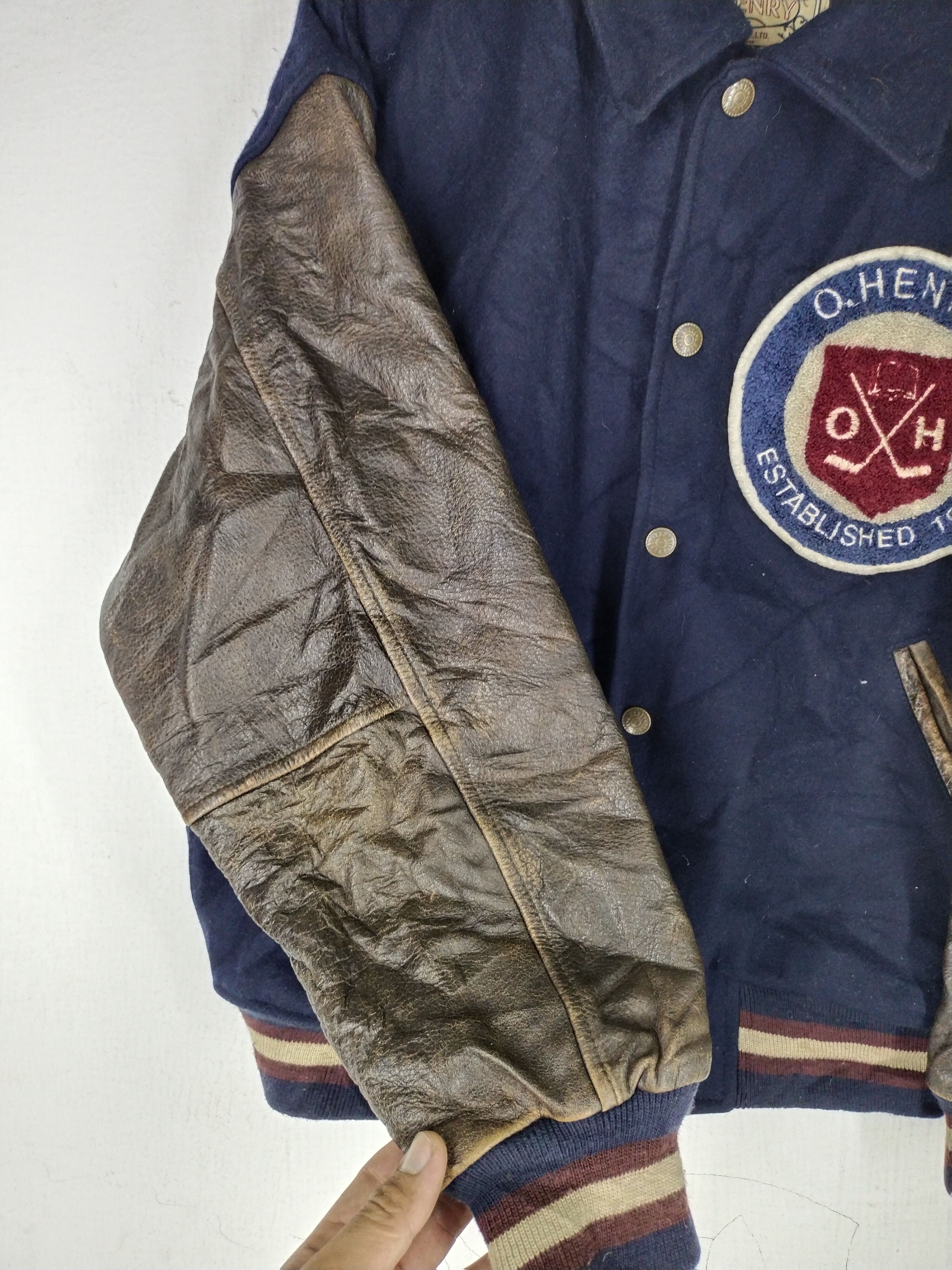 Vintage Vintage O.Henry CO.LTD Varsity Leather Wool Jacket Size US L / EU 52-54 / 3 - 2 Thumbnail