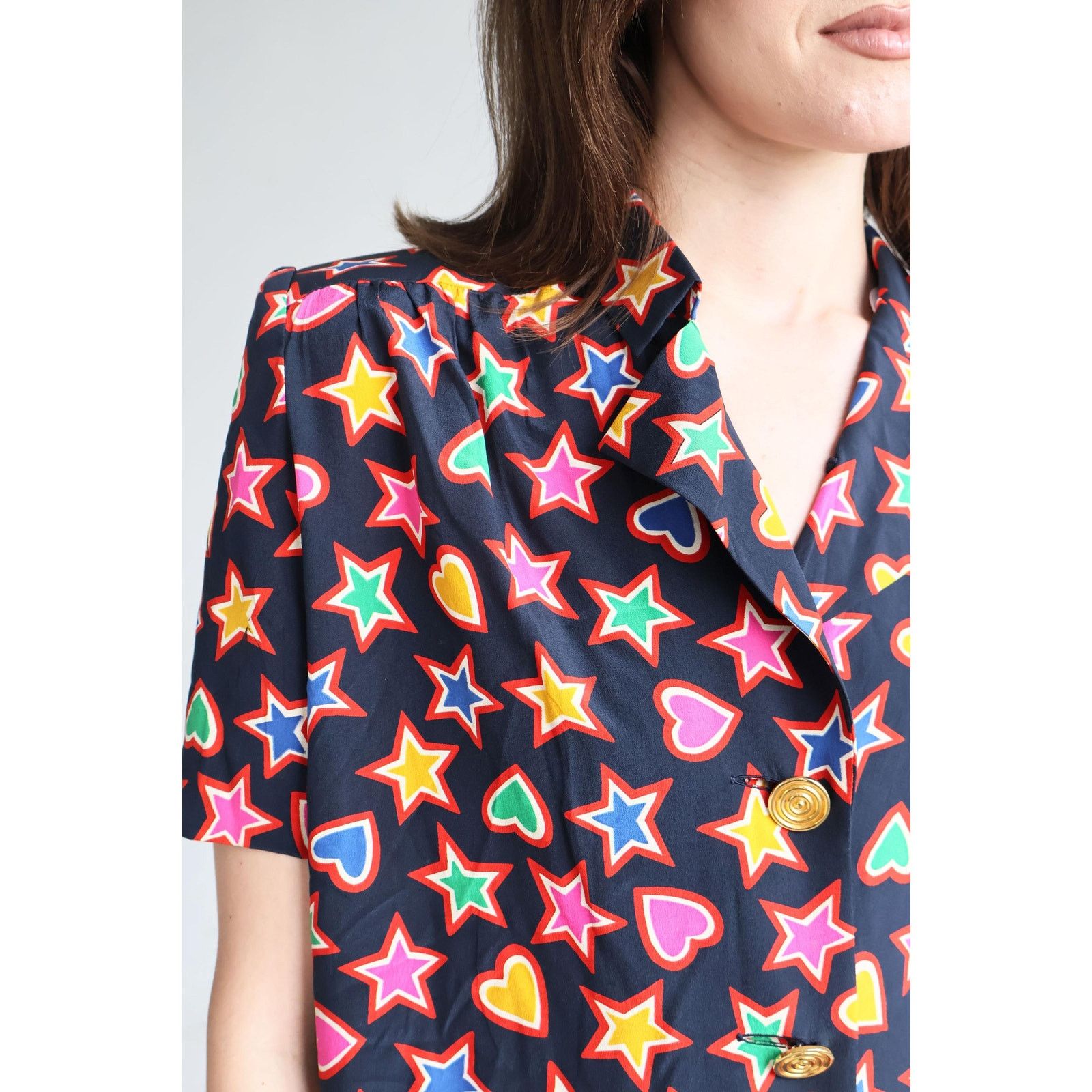 Givenchy Vintage Givenchy 1990s Silk Star and Heart Print Blouse Size M / US 6-8 / IT 42-44 - 5 Thumbnail