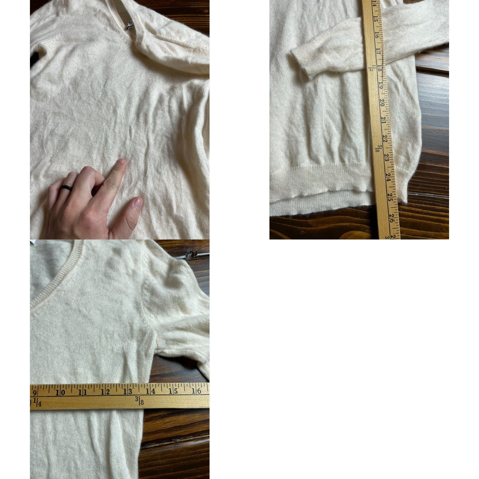 Vintage Macy Sweater Woman's Size XS Cream V-Neck Long Sleeve Cashmere Knit Ribbed Edges Size XS / US 0-2 / IT 36-38 - 8 Thumbnail